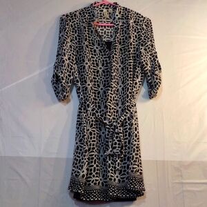 Tacera Monochrome Geometric Dress, Black And White M Retro